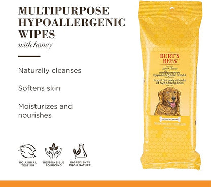 Burt's Bees for Pets Multipurpose Dog Wipes with with Honey, 2pk, 98% Natural Origin Formulas, Hypoallergenic Dog Wipes Cleaning, Dog Cleaning Wipes, Dog Wipes for Paws and Butt, 2pk, 50ct
