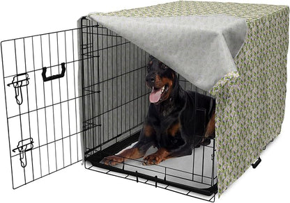 Lunarable Fantasy Dog Crate Cover, Green Dinosaurs Pattern Speech Bubbles Archeology Animal, Easy to Use Pet Kennel Cover for Medium Large Dogs, 42 Inch, Lilac Violet Green