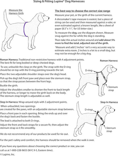 LupinePet Basics 1" Black 20-32" Adjustable Roman Dog Harness for Medium Dogs