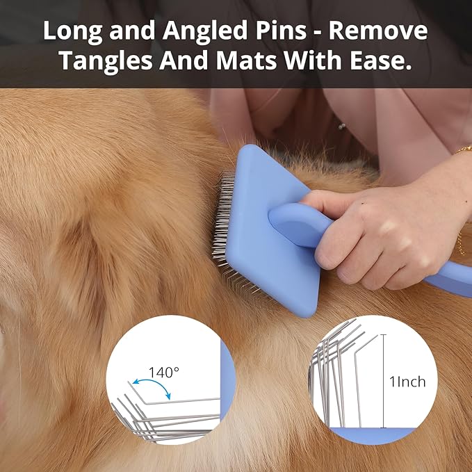 Long Pin Wood Slicker Brush for Dematting & Grooming Long-Haired Poodle & Doodle Breeds for Fluff Detangling & Keeping Mats Free on Poodles, Goldendoodles & Curly Dogs