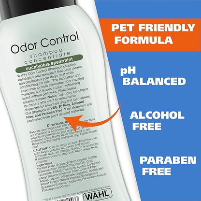 Wahl USA Odor Control Shampoo for Dogs & Pets - Eucalyptus & Spearmint Animal Deodorizer for Cleaning & Freshening – 24 Oz - Model 820003A