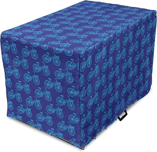 Lunarable Contemporary Blue Dog Crate Cover, Repetitive Pattern with Silhouette Style Bicycles, Easy to Use Pet Kennel Cover for Medium Large Dogs, 36 Inch, Dark Violet Sky Blue