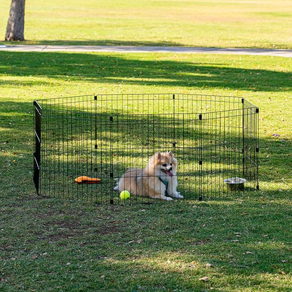 IRIS USA Metal Dog Playpen, 8-Panel 24" Pet Playpen, Puppy Playpen, Indoor/Outdoor Dog Fence, 58 x 58 x 24, Foldable, Customizable, Black