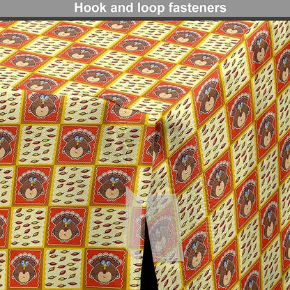 Lunarable Thanksgiving Dog Crate Cover, Checkered Pattern with Funny Cartoon Gobbler and Fallen Autumn Leaves, Easy to Use Pet Kennel Cover for Medium Large Dogs, 36 Inch, Red Yellow Brown