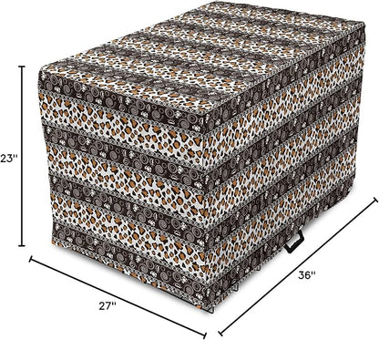 Ambesonne African Dog Crate Cover, Traditional Borders Cheetah Skin with Abstract Spirals and Circles, Easy to Use Pet Kennel Cover for Medium Large Dogs, 36 Inch, Pale Coffee Brown White