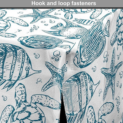 Lunarable Under The Sea Dog Crate Cover, Hand Drawn Sketch Art Style Fauna of The Sea Turtle Starfish and Fishes, Easy to Use Pet Kennel Cover for Medium Large Dogs, 36 Inch, Blue White