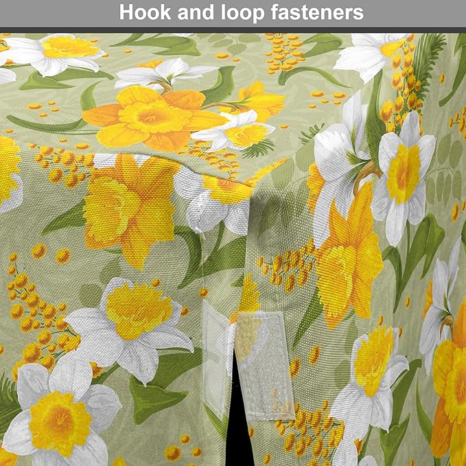 Lunarable Daffodil Dog Crate Cover, Vintage Inspirations Floral Arrangement Pattern Romantic Bouquet Nature, Easy to Use Pet Kennel Cover for Cats & Medium Dogs, 24 Inch, Green Marigold White