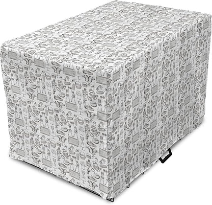 Lunarable Football Dog Crate Cover, Cup Ball Cheerleader Player Sneakers Sports Equipment Sketch Pattern, Easy to Use Pet Kennel Cover for Cats & Medium Dogs, 30 Inch, Charcoal Grey and White
