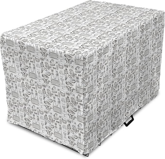 Lunarable Football Dog Crate Cover, Cup Ball Cheerleader Player Sneakers Sports Equipment Sketch Pattern, Easy to Use Pet Kennel Cover for Cats & Medium Dogs, 30 Inch, Charcoal Grey and White