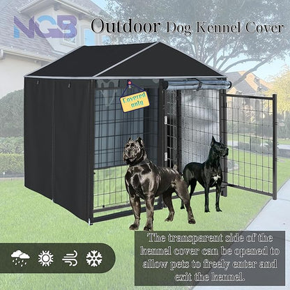 kennel cover，Full coverage kennel cover made of 600d heavy duty waterproof plus see-through clear material, outdoor wind and UV resistant, coverage only, black color.