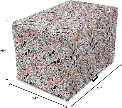 Ambesonne Wildflower Dog Crate Cover, Colorful Romantic Spring Buds Flowers and Leaves Repetition, Easy to Use Pet Kennel Cover for Medium Large Dogs, 36 Inch, Blush Salmon