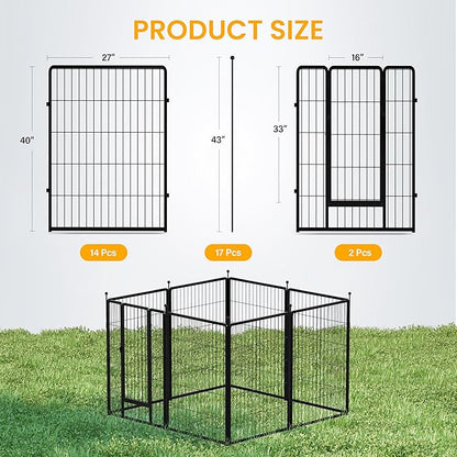 Dog Playpen 40 Inch 16 Panels, Ideal Dog Fence for Small/Medium/Large Dogs Indoor & Outdoor Bliss, Perfect Dog Pen for Camping, Yard, RV, Garden Fence, Black