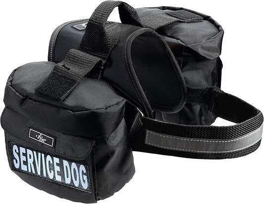 Service Dog Harness with Removable Saddle Bag Backpack Carrier Traveling Carrying Bag. 2 Removable Patches. Please Measure Dog Before Ordering. Made by Doggie Stylz