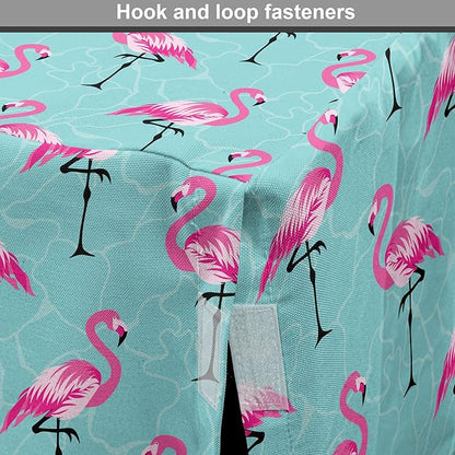 Lunarable Turquoise Dog Crate Cover, Repetitive Pink Flamingos on Wavy Water Background Vivid Colors Graphic, Easy to Use Pet Kennel Cover for Cats & Medium Dogs, 30 Inch, Pink Seafoam