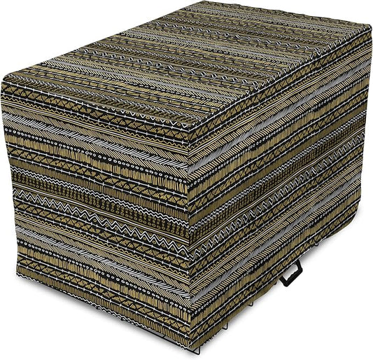 Ambesonne Boho Dog Crate Cover, Tribal Ethnic Retro Mayan Native American Funky Hippie Culture Pattern, Easy to Use Pet Kennel Cover for Medium Large Dogs, 48 Inch, Coffee Charcoal