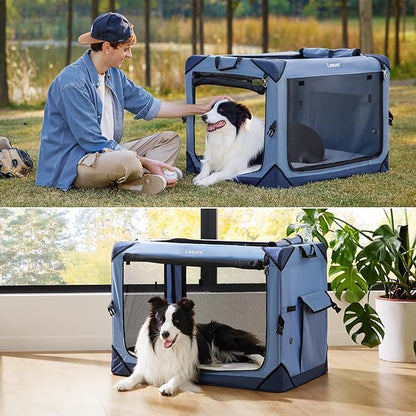 Lesure Collapsible Dog Crate - Portable Travel Kennel for Extra Large Dog, 4-Door Pet Crate with Durable Mesh Windows, Indoor & Outdoor, Blue