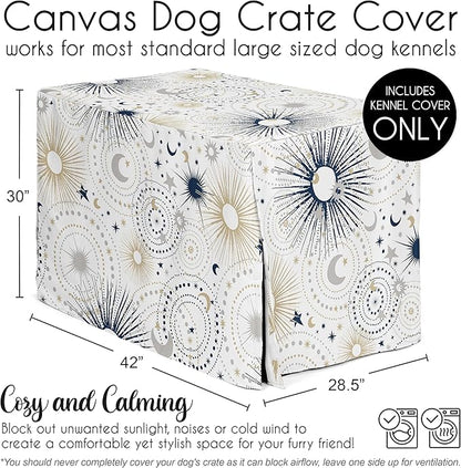 Sweet Jojo Designs Navy Blue Star and Moon Dog Crate Cover – Kennel Covers for 42 Inch Pet Cage Medium/Large - Gold Grey Celestial Sky Stars Gray Shabby Chic