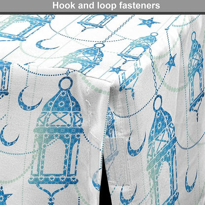Lunarable Oriental Dog Crate Cover, Eastern Theme Celebration Pale Toned Composition Folkloric Look Print, Easy to Use Pet Kennel Cover for Cats & Medium Dogs, 30 Inch, Pale Green White Blue