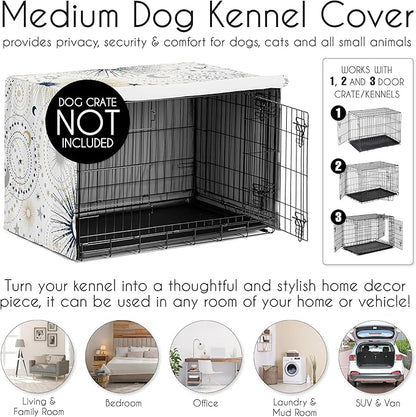 Sweet Jojo Designs 36in. Medium Dog Crate Cover (Boho Star and Moon) Pet Cage, Kennel Covers (Shabby Chic, Bohemian, Celestial, Sky, Stars & Moons, Starburst, Cosmic, Mystical, Navy Blue & Gold, Grey)