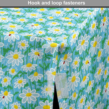 Lunarable Yellow and Blue Dog Crate Cover, Meadow Art Pattern with Ladybirds and Chamomile Daisy Blossoms, Easy to Use Pet Kennel Cover for Cats & Medium Dogs, 24 Inch, Aqua White Marigold