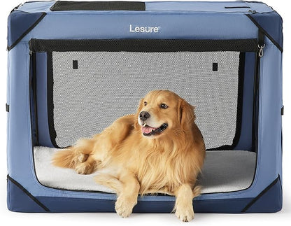 Lesure Collapsible Dog Crate - Portable Travel Kennel for Extra Large Dog, 4-Door Pet Crate with Durable Mesh Windows, Indoor & Outdoor, Blue