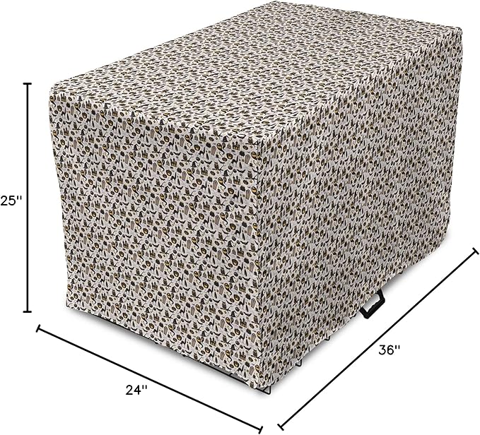 Lunarable Vintage Halloween Dog Crate Cover, Halloween Cartoon Jack o' Lantern Tombstone Skulls and Bones, Easy to Use Pet Kennel Cover for Medium Large Dogs, 36 Inch, Pale Grey