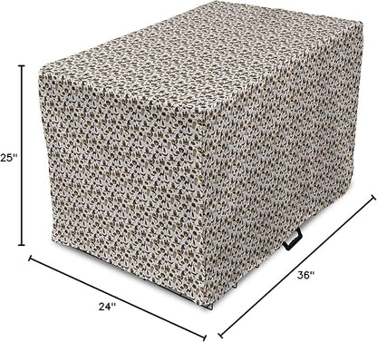 Lunarable Vintage Halloween Dog Crate Cover, Halloween Cartoon Jack o' Lantern Tombstone Skulls and Bones, Easy to Use Pet Kennel Cover for Medium Large Dogs, 36 Inch, Pale Grey