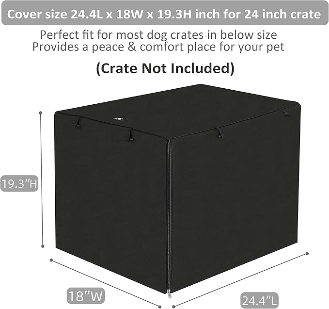 X-ZONE PET Double Door Dog Crate Cover - Polyester Pet Kennel Cover (Fits 24 30 36 42 48 inches Wire Crate) (24 Inch, Black)