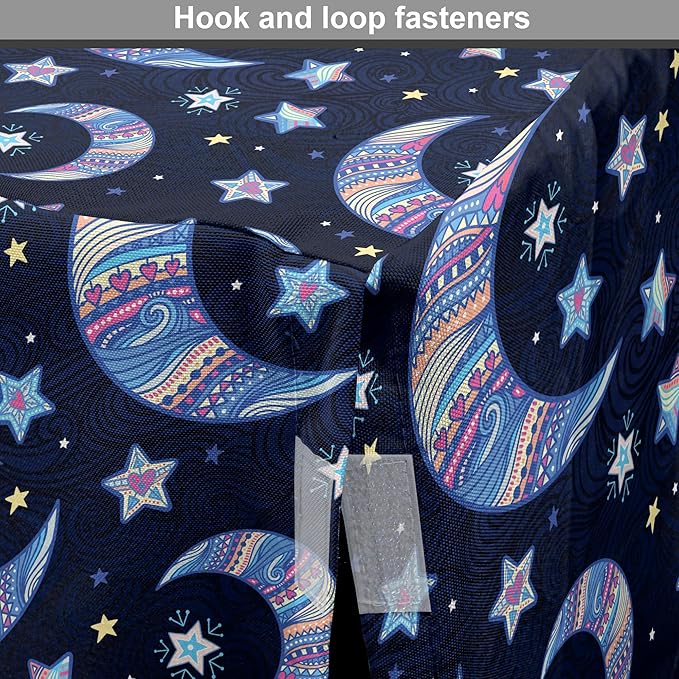 Lunarable Bohemian Stars Dog Crate Cover, Crescent Moon and Night Sky Elements Motif Curvy Background, Easy to Use Pet Kennel Cover for Medium Large Dogs, 48 Inch, Pink Blue