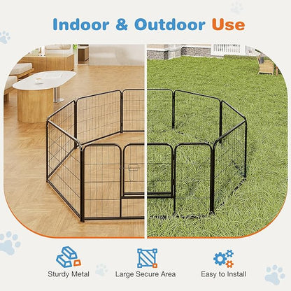 Sweetcrispy Dog Playpen Indoor - Pet Fence Exercise Pen for Yard Gate 8 Panels Foldable Puppy Playpens with Doors Metal Dog Pen for Camping, RV, Outdoor, Small/Medium/Large Pets, 40” Height