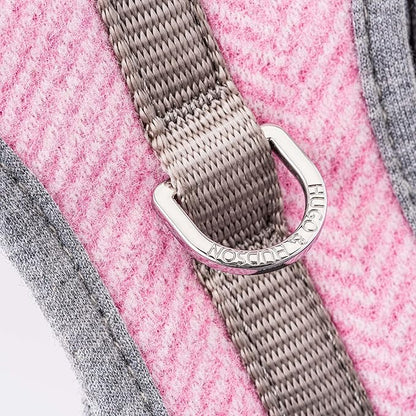 HUGO & HUDSON Dog Harness, No-Pull Anti Choke Tweed Harness Vest, Pink Herringbone, L