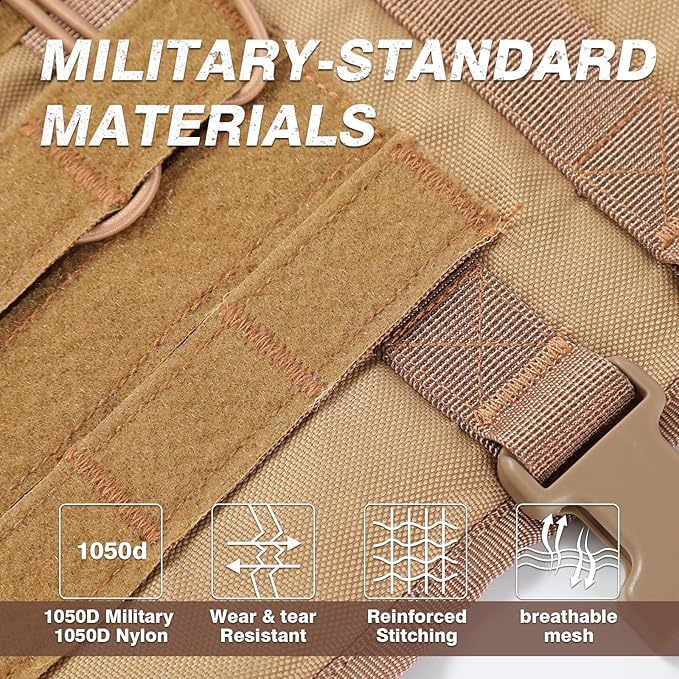 No Pull Tactical Dog Harness for Medium Dogs, Escape Proof Molle Dog Vest Harness and Leash Set, Adjustable Military Service Dog Harness with Handle for Medium Large Dogs(Brown,Medium)