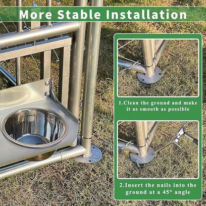 Rovibek Dog Kennel Outside, Outdoor Dog Kennel with Roof, 10'×10' Puppy Enclosure Outside, Out-Side with 2 Stainless Steel Bowls and Waterproof Sun-Proof Cover