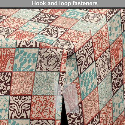 Lunarable Geometric Dog Crate Cover, Western Style Floral Motifs with Vintage Look in Checks, Easy to Use Pet Kennel Cover for Medium Large Dogs, 48 Inch, Brown Vermilion