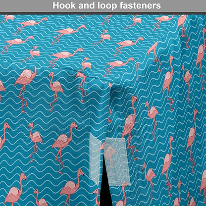 Lunarable Flamingo Dog Crate Cover, Tropical Romance Birds on Wavy Horizontal Stripes Hawaiian Love Doodle, Easy to Use Pet Kennel Cover for Cats & Medium Dogs, 24 Inch, Azure Blue and Coral