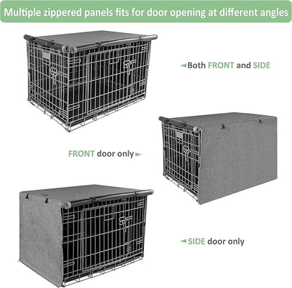 X-ZONE PET Double Door Dog Crate Cover - Polyester Pet Kennel Cover (Fits 24 30 36 42 48 inches Wire Crate) (42 Inch, Grey)