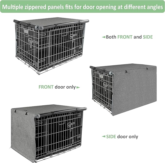 X-ZONE PET Double Door Dog Crate Cover - Polyester Pet Kennel Cover (Fits 24 30 36 42 48 inches Wire Crate) (24 Inch, Grey)