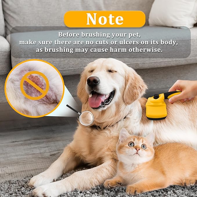 Qianruida Self Cleaning Slicker Brush for Grooming Long-haired or Short-haired Cats and Dogs Pet Brush for Shedding for Removing Undercoat and Tangled Hairs, Yellow