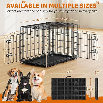 Yaheetech 36 inch Double Door Dog Crate w/Divider for Puppy, Collapsible Metal Dog Kennel with Removable Tray, Portable Travel Cage, Black