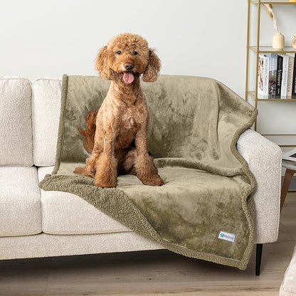 PetAmi WATERPROOF Dog Blanket for Bed, XL Dog Pet Blanket Couch Cover Protector, Sherpa Fleece Leakproof Blanket for Crate Kennel Sofa Furniture Queen Bed Protection Reversible Soft 90x90 Taupe Taupe