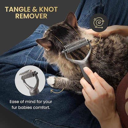 Pet Grooming Comb for Dogs and Cats - Detangling, Dematting, and Massaging with Self-Cleaning Button - Pet Care, New Puppy Gift, New Kitten Gift, Pet Grooming, Luxury Pet Care, Undercoat Rake, Black
