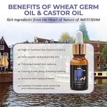 Petex Premium Pet Fragrance Oil | Ultra Premium Natural Pet Care with Dead Sea Minerals | Dog Perfume Fragrance Oil Long Lasting Scent | Natural Pet Cologne - Suitable for Dogs and Cats (Amsterdam)