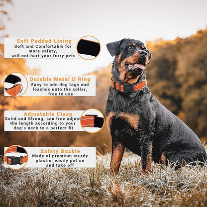 2 Pack Reflective Dog Collar with Safety Locking Buckle, Adjustable Soft Breathable Comfortable Nylon Pet Collar for Small, Medium and Large Dogs, Orange, XL