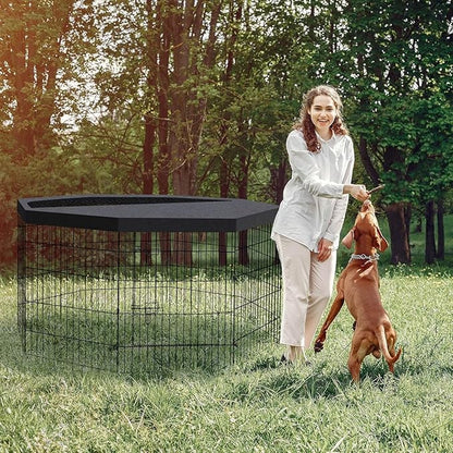 Pet Playpen Dog Pen Foldable Dog Exercise Fence 8 Panels 30 Inch Kennels Pet Playpen Options Ideal for Pet Medium Animals Outdoor Indoor (Playpen with Top Cover)