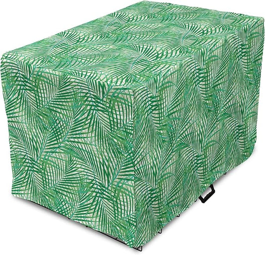 Lunarable Fern Pattern Dog Crate Cover, Background Illustration Covered with Palm Tree Leaves Art Print, Easy to Use Pet Kennel Cover for Small Dogs Puppies Kittens, 18 Inch, White and Fern Green
