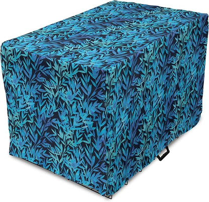 Lunarable Leaf Print Dog Crate Cover, Watercolor Hawaiian Inspired Nature Exotic Silhouettes on Dark Back, Easy to Use Pet Kennel Cover for Medium Large Dogs, 48 Inch, Violet Blue Turquoise