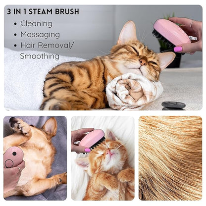 Self-Cleaning Deshedding Brush with Steam for Pet Grooming - Silicone Whale Design for Cats and Dogs (Light Pink)