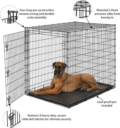Midwest Homes for Pets Ginormous Single Door 54-Inch Dog Crate for XXL Dogs Breeds; Great Dane, Mastiff, St. Bernard, Drop Pin Assembly Requires Two People; Divider Panel Not Included; Black: SL54