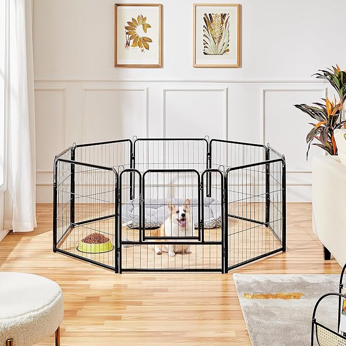 Yaheetech Dog Playpen Outdoor, 24 inch 8 Panels Dog Pen Indoor Heavy Duty Puppy Exercise Pen Metal Pet Fence for RV Camping/Yard/Garden