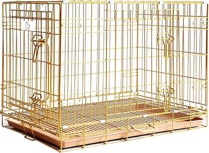 HOMEY PET Copper Gold Dog Crate 30 Inch, Portable Folding Metal Wire Dog Kennel Pet Dog Cage with Removable Floor Grid, Pull Out Pan, Double Doors, Handle for Medium-Small Breed Dogs Indoor Travel